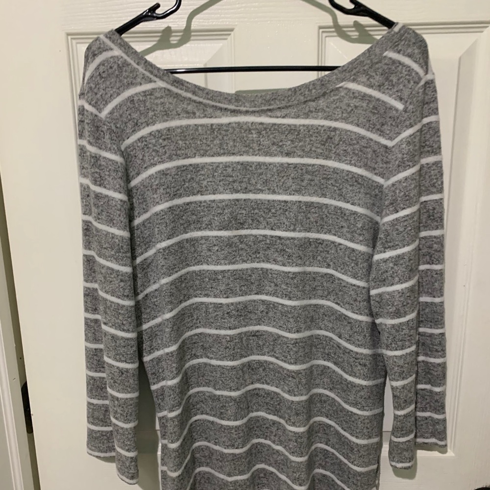 Gray and white striped top